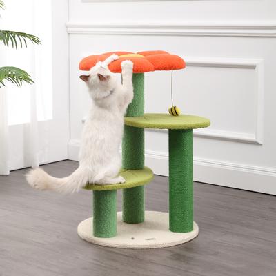 Show full view: THE LICKER STORE Poppy Modern 29-in 3-Tier Jute Flower with Dangling Toy Cat Tree, Orange/Green slide 2 of 10