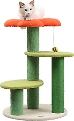 THE LICKER STORE Poppy Modern 29-in 3-Tier Jute Flower with Dangling Toy Cat Tree, Orange/Green