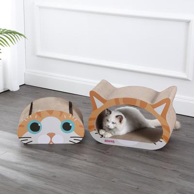 Show full view: THE LICKER STORE Opal Modern Cat Head 19-in Cardboard 2-in-1 Cat Cave Scratcher with Bell Toys & Catnip, Orange/Blue slide 9 of 10