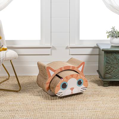 Show full view: THE LICKER STORE Opal Modern Cat Head 19-in Cardboard 2-in-1 Cat Cave Scratcher with Bell Toys & Catnip, Orange/Blue slide 10 of 10