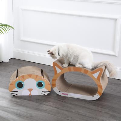 Show full view: THE LICKER STORE Opal Modern Cat Head 19-in Cardboard 2-in-1 Cat Cave Scratcher with Bell Toys & Catnip, Orange/Blue slide 8 of 10