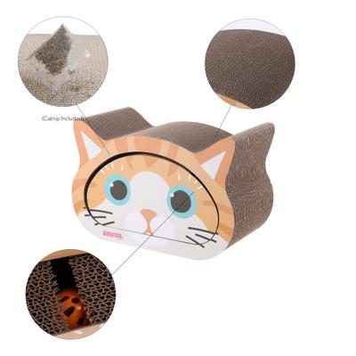 Show full view: THE LICKER STORE Opal Modern Cat Head 19-in Cardboard 2-in-1 Cat Cave Scratcher with Bell Toys & Catnip, Orange/Blue slide 6 of 10