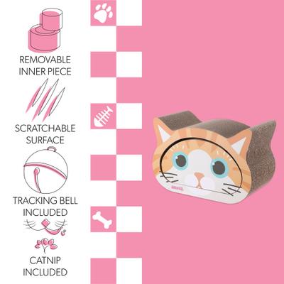 Show full view: THE LICKER STORE Opal Modern Cat Head 19-in Cardboard 2-in-1 Cat Cave Scratcher with Bell Toys & Catnip, Orange/Blue slide 4 of 10