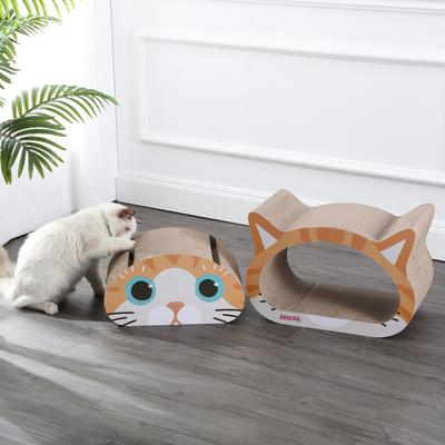 Show full view: THE LICKER STORE Opal Modern Cat Head 19-in Cardboard 2-in-1 Cat Cave Scratcher with Bell Toys & Catnip, Orange/Blue slide 3 of 10
