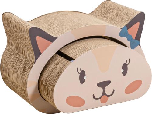 Show full view: THE LICKER STORE Opal Modern Cat Head 19-in Cardboard 2-in-1 Cat Cave Scratcher with Bell Toys & Catnip, Cream/Peach slide 9 of 9