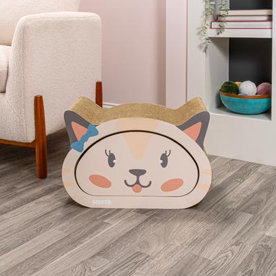 Show full view: THE LICKER STORE Opal Modern Cat Head 19-in Cardboard 2-in-1 Cat Cave Scratcher with Bell Toys & Catnip, Cream/Peach slide 8 of 9