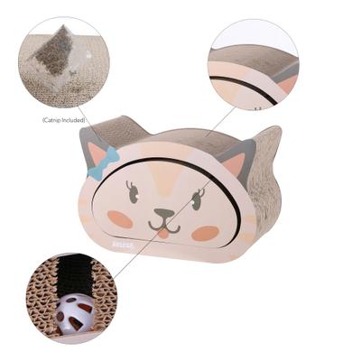 Show full view: THE LICKER STORE Opal Modern Cat Head 19-in Cardboard 2-in-1 Cat Cave Scratcher with Bell Toys & Catnip, Cream/Peach slide 5 of 9