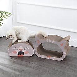 THE LICKER STORE Opal Modern Cat Head 19-in Cardboard 2-in-1 Cat Cave Scratcher with Bell Toys & Catnip, Muted Pink/Cream slide 2 of 9