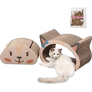 THE LICKER STORE Opal Modern Cat Head 19-in Cardboard 2-in-1 Cat Cave Scratcher with Bell Toys & Catnip, Cream/Peach