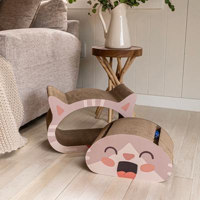 Show full view: THE LICKER STORE Opal Modern Cat Head 19-in Cardboard 2-in-1 Cat Cave Scratcher with Bell Toys & Catnip, Muted Pink/Cream slide 6 of 9