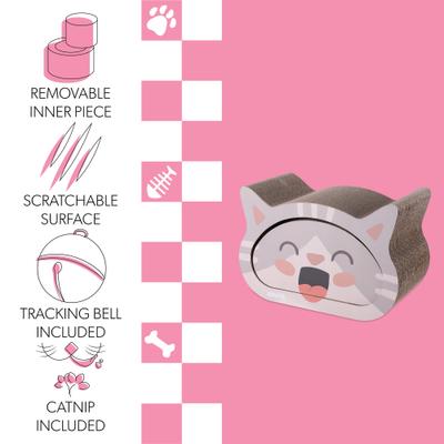 Show full view: THE LICKER STORE Opal Modern Cat Head 19-in Cardboard 2-in-1 Cat Cave Scratcher with Bell Toys & Catnip, Muted Pink/Cream slide 3 of 9