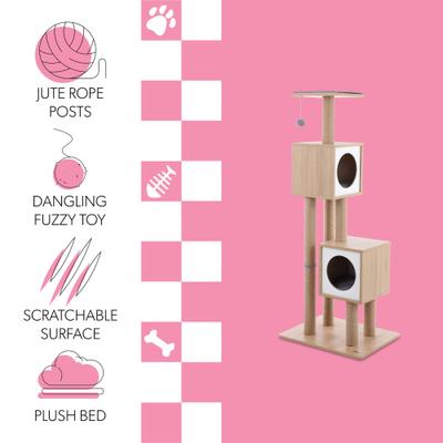 Show full view: THE LICKER STORE Sawyer Minimalist 56-in 3-Tier Jute Cat Tree & Condo, Brown/White slide 3 of 9