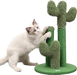 THE LICKER STORE Marfa Modern Jute Triple-Cactus with Fuzzy Toy Cat Scratching Post, Green, 21.5-in