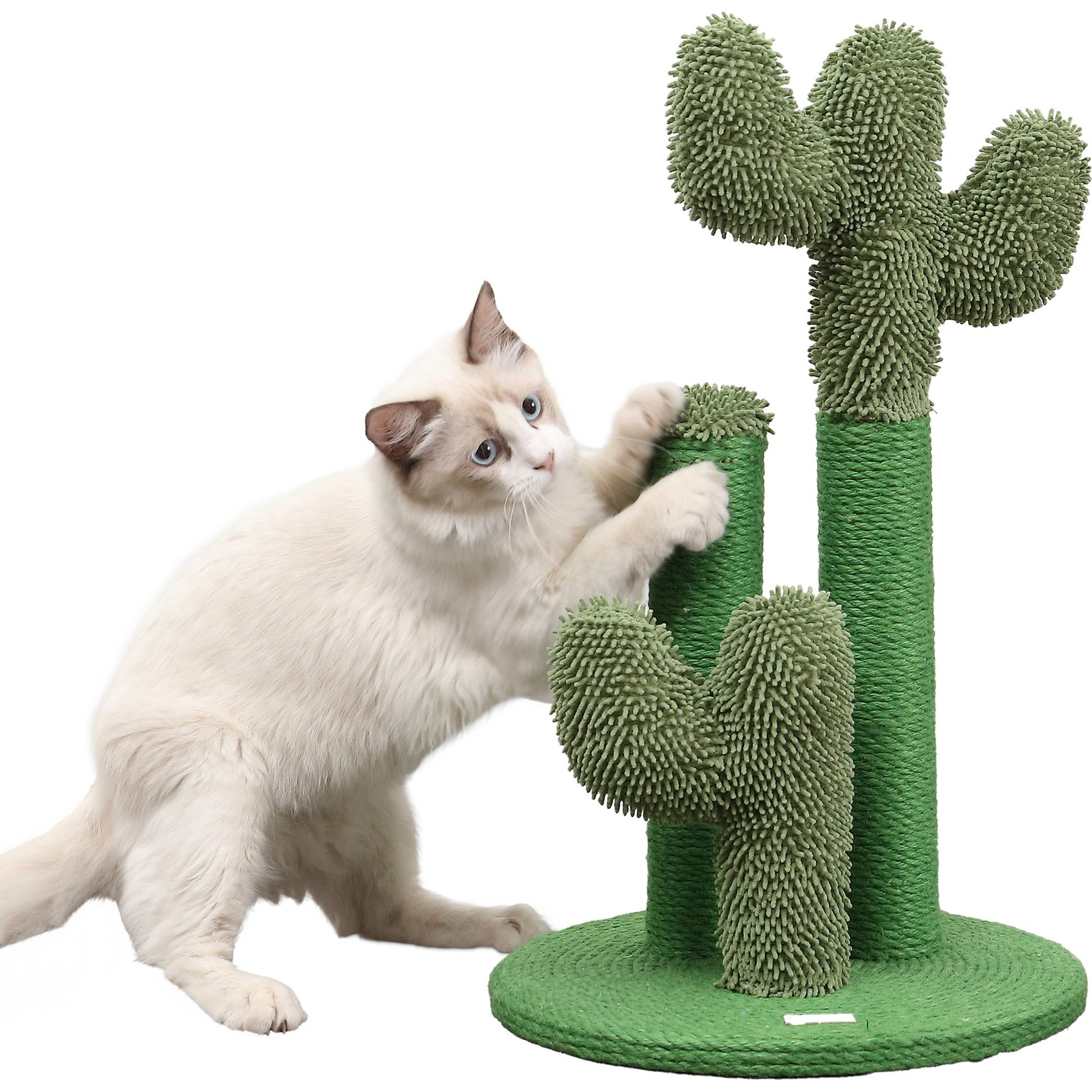 THE LICKER STORE Marfa Modern Jute Triple-Cactus with Fuzzy Toy Cat Scratching Post, Green, 21.5-in