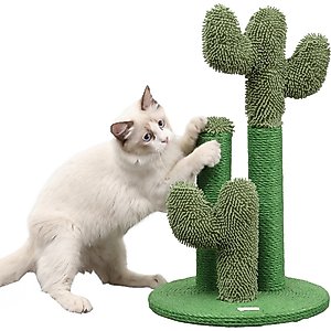 THE LICKER STORE Marfa Modern Jute Triple-Cactus with Fuzzy Toy Cat Scratching Post, Green, 21.5-in