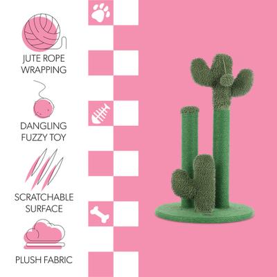 Show full view: THE LICKER STORE Marfa Modern Jute Triple-Cactus with Fuzzy Toy Cat Scratching Post, Green, 25.25-in slide 3 of 9