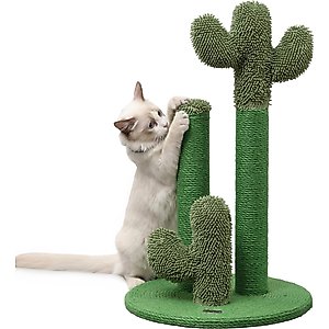 THE LICKER STORE Marfa Modern Jute Triple-Cactus with Fuzzy Toy Cat Scratching Post, Green, 25.25-in