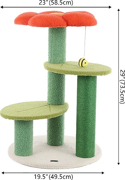 Show full view: THE LICKER STORE Poppy Modern 29-in 3-Tier Jute Flower with Dangling Toy Cat Tree, Orange/Green slide 4 of 10