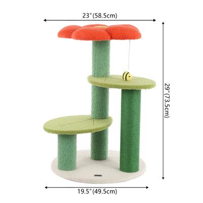 Show full view: THE LICKER STORE Poppy Modern 29-in 3-Tier Jute Flower with Dangling Toy Cat Tree, Orange/Green slide 4 of 10