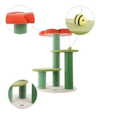 Show full view: THE LICKER STORE Poppy Modern 29-in 3-Tier Jute Flower with Dangling Toy Cat Tree, Orange/Green slide 5 of 10