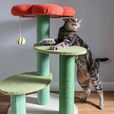 Show full view: THE LICKER STORE Poppy Modern 29-in 3-Tier Jute Flower with Dangling Toy Cat Tree, Orange/Green slide 6 of 10