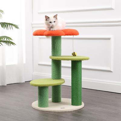 Show full view: THE LICKER STORE Poppy Modern 29-in 3-Tier Jute Flower with Dangling Toy Cat Tree, Orange/Green slide 7 of 10