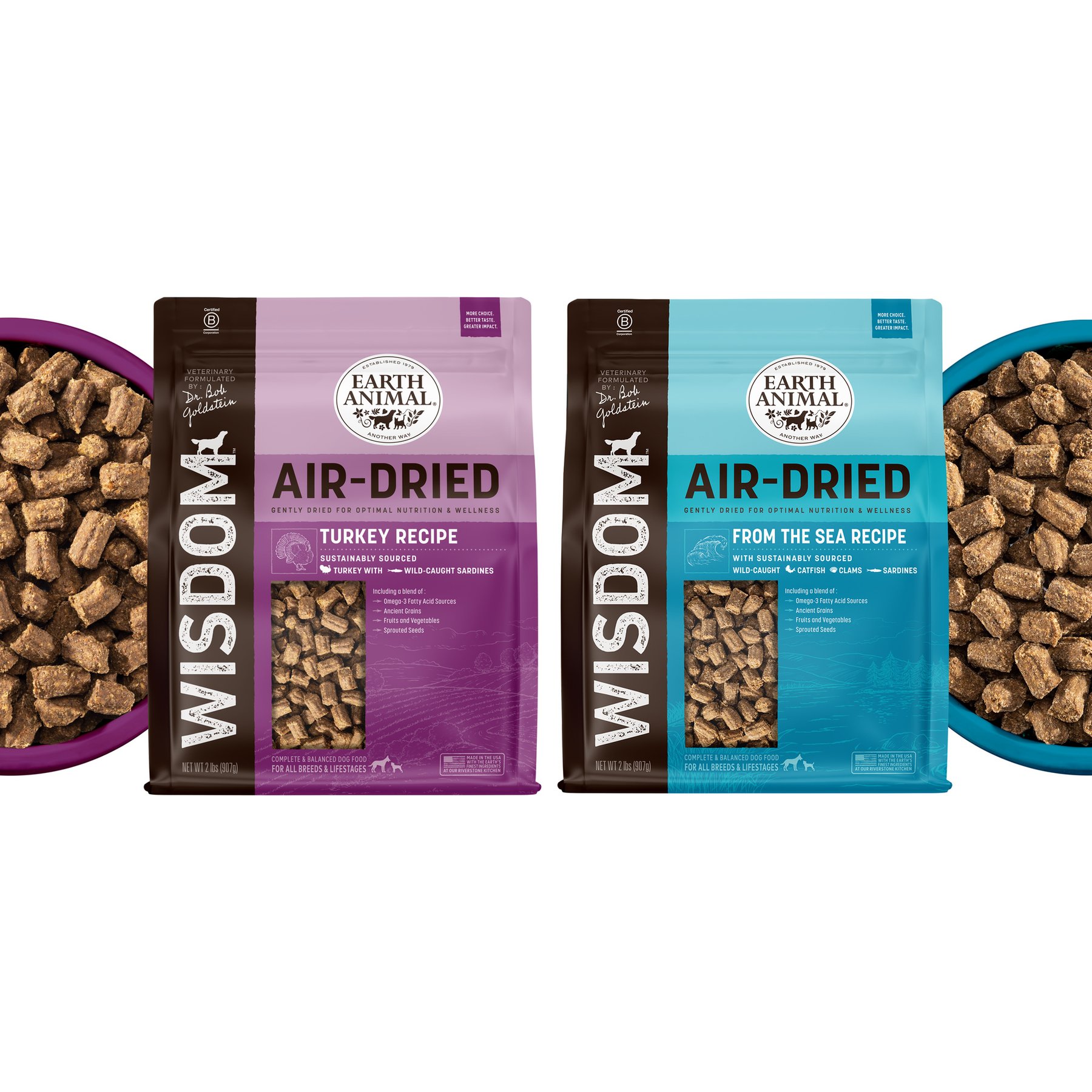 Earth Animal Wisdom Air-Dried From the Sea Recipe Premium Natural Dog Food, 2-lb bag + Turkey Recipe Premium Natural Dog Food, 2-lb bag