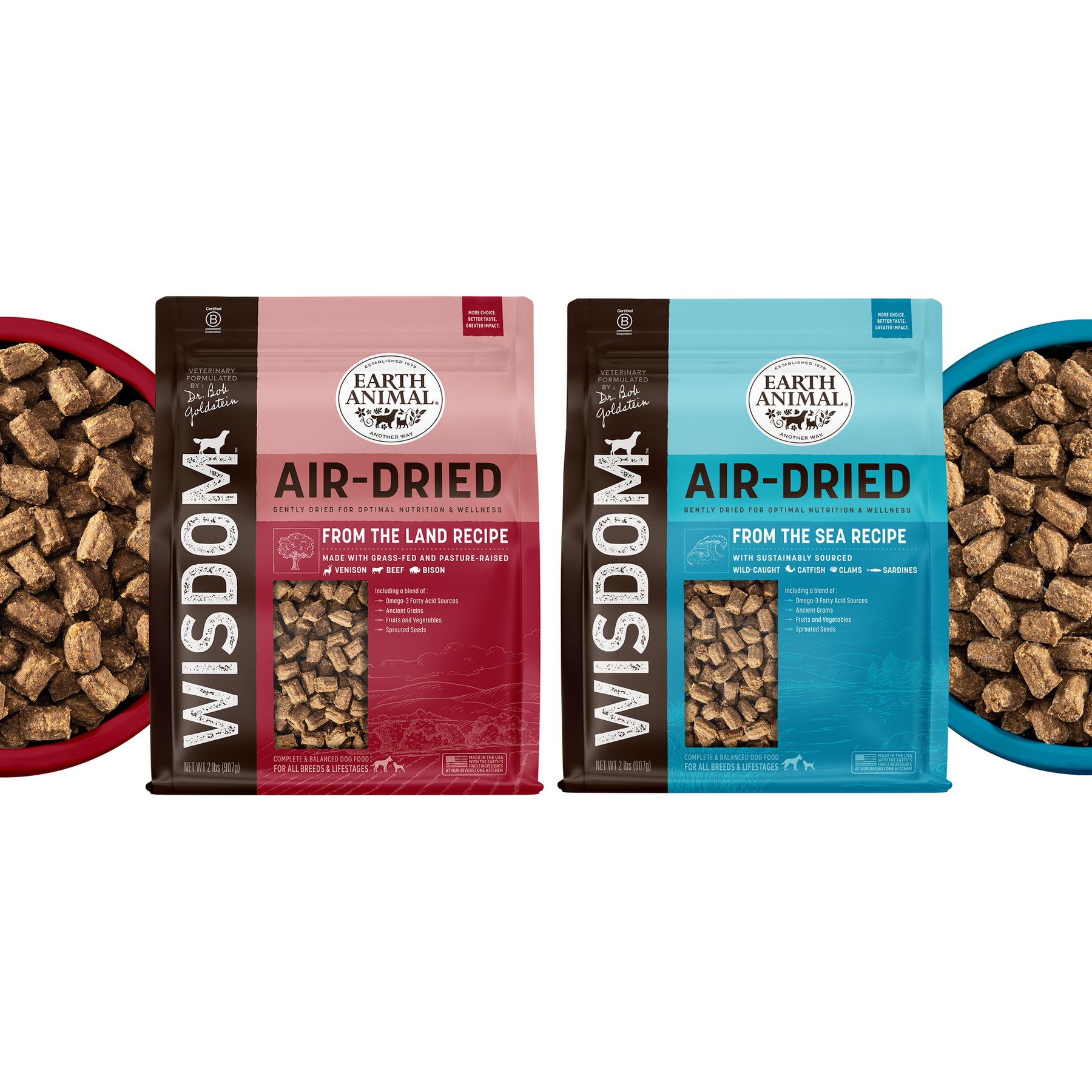 Earth Animal Wisdom Air-Dried From the Sea Recipe Premium Natural Dog Food, 2-lb bag + From the Land Recipe Premium Natural Air-Dried Dog Food, 2-lb bag