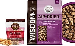 Earth Animal Wisdom Air-Dried Turkey Recipe Premium Natural Dog Food, 2-lb bag + No-Hide Stix Long Lasting Natural Rawhide Alternative Beef Recipe Chew Dog & Cat Treat Sticks, 10 count