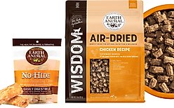 Earth Animal Wisdom Air-Dried Chicken Recipe Premium Natural Dog Food, 2-lb bag + No-Hide Small Rolls Long Lasting Natural Rawhide Alternative Chicken Recipe Chew Dog Treats, 2 count slide 1 of 9