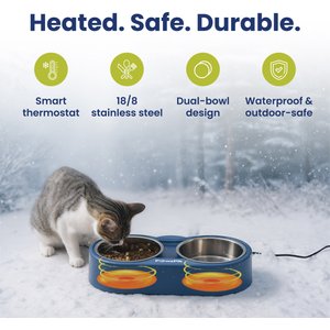 PawsPik Heated 18/8 Stainless Steel Outdoor Cat Bowl, Blue, 3 cups