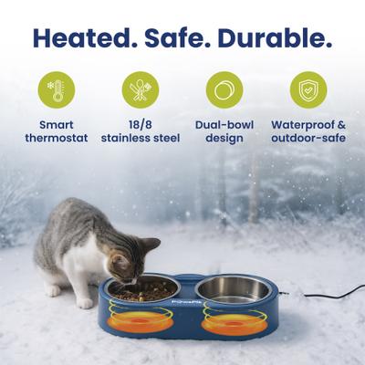 Show full view: PawsPik Heated 18/8 Stainless Steel Outdoor Cat Bowl, Blue, 3 cups slide 3 of 12