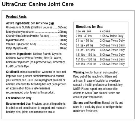 Show full view: UltraCruz Joint Care Dog Supplement, 120 count slide 3 of 6