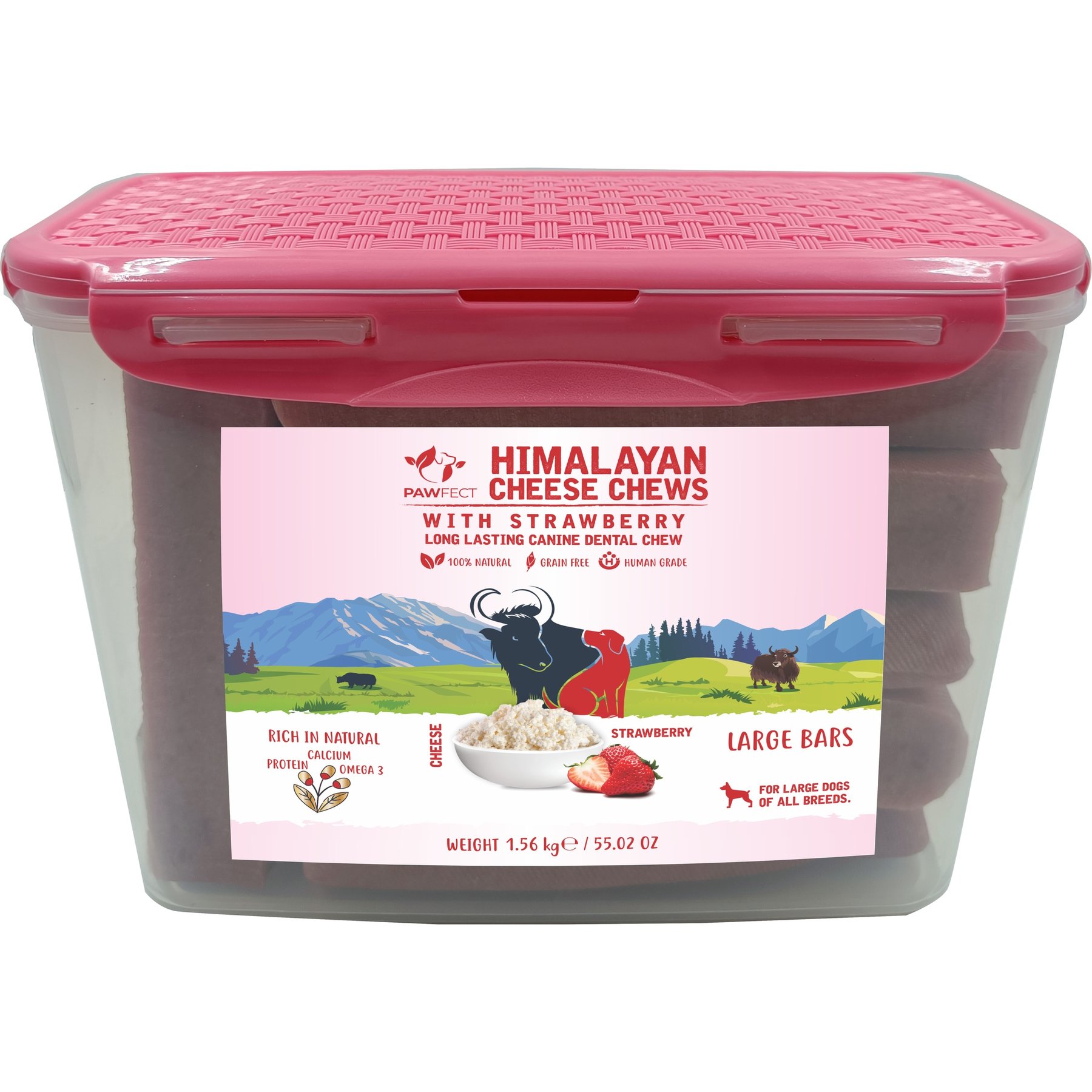 Pawfect Himalayan Yak Cheese Chews Small Long-Lasting All-Natural with Real Strawberry Dental Dog Treats, Large, 10 count