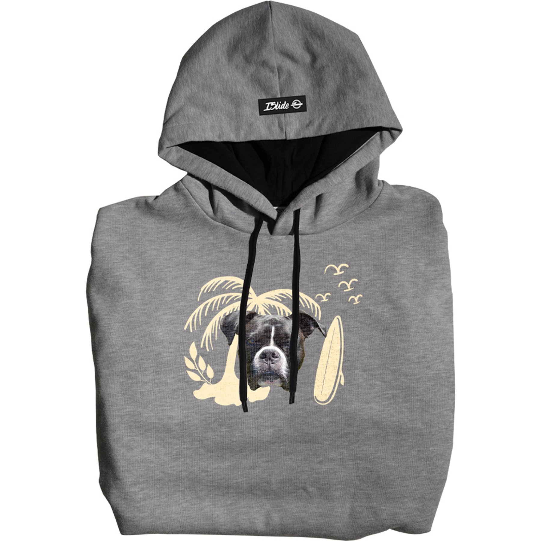 ISlide Dog Surfboard Personalized Hoodie, Grey, XX-Large