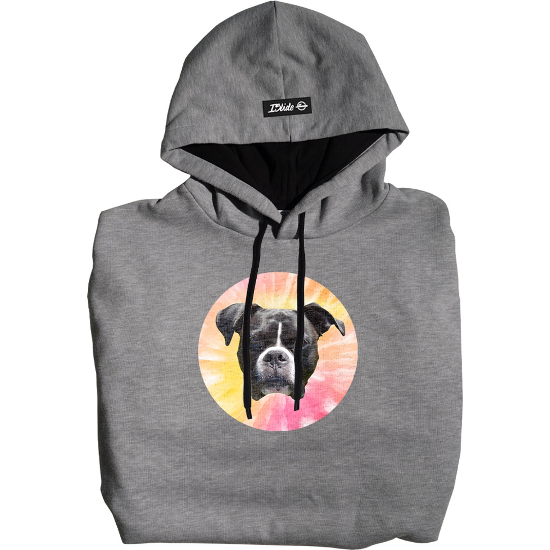 ISlide Dog Tie-Dye Personalized Hoodie, Grey, Small