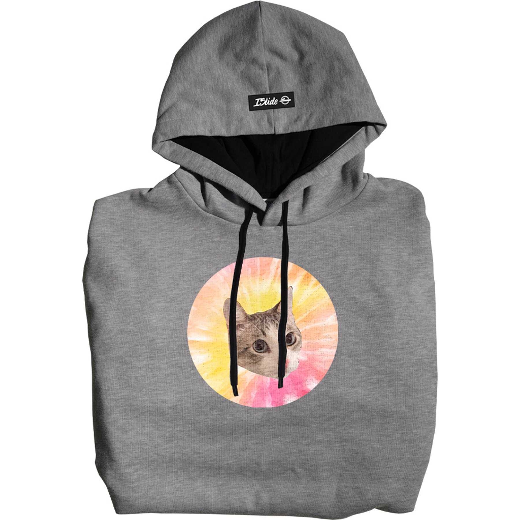 ISlide Cat Tie-Dye Personalized Hoodie, Grey, Small
