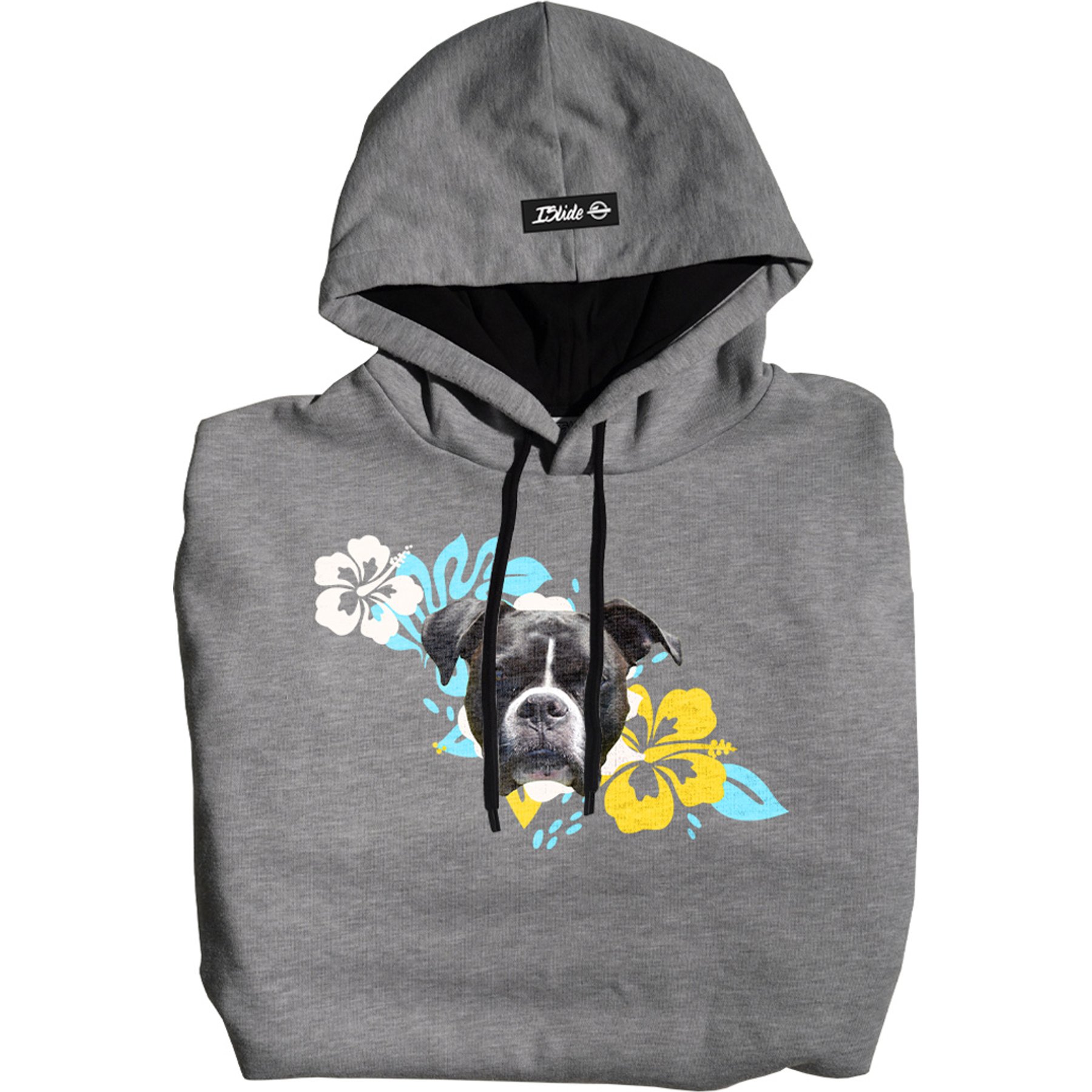 ISlide Dog Hawaiian Personalized Hoodie, Grey, Small
