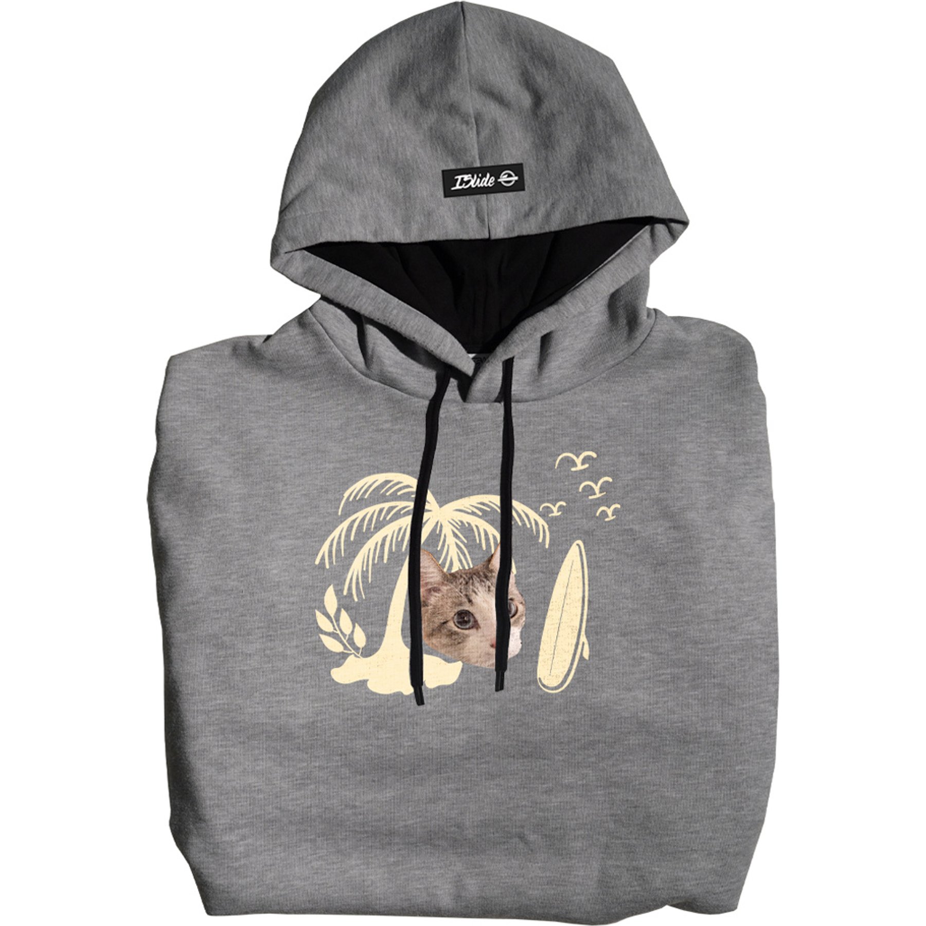 ISlide Cat Surfboard Personalized Hoodie, Grey, 3X-Large