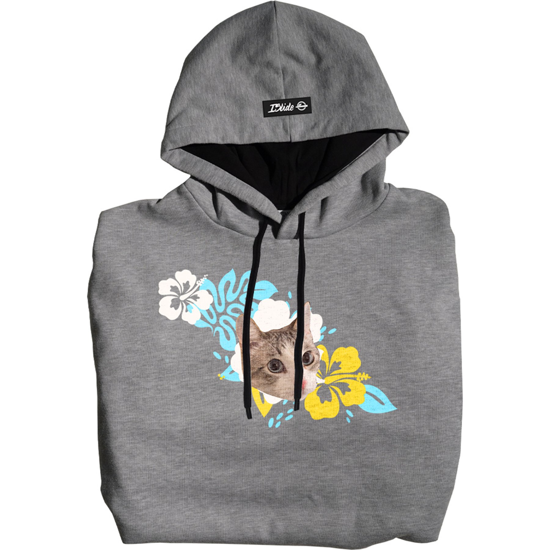 ISlide Cat Hawaiian Personalized Hoodie, Grey, XX-Large