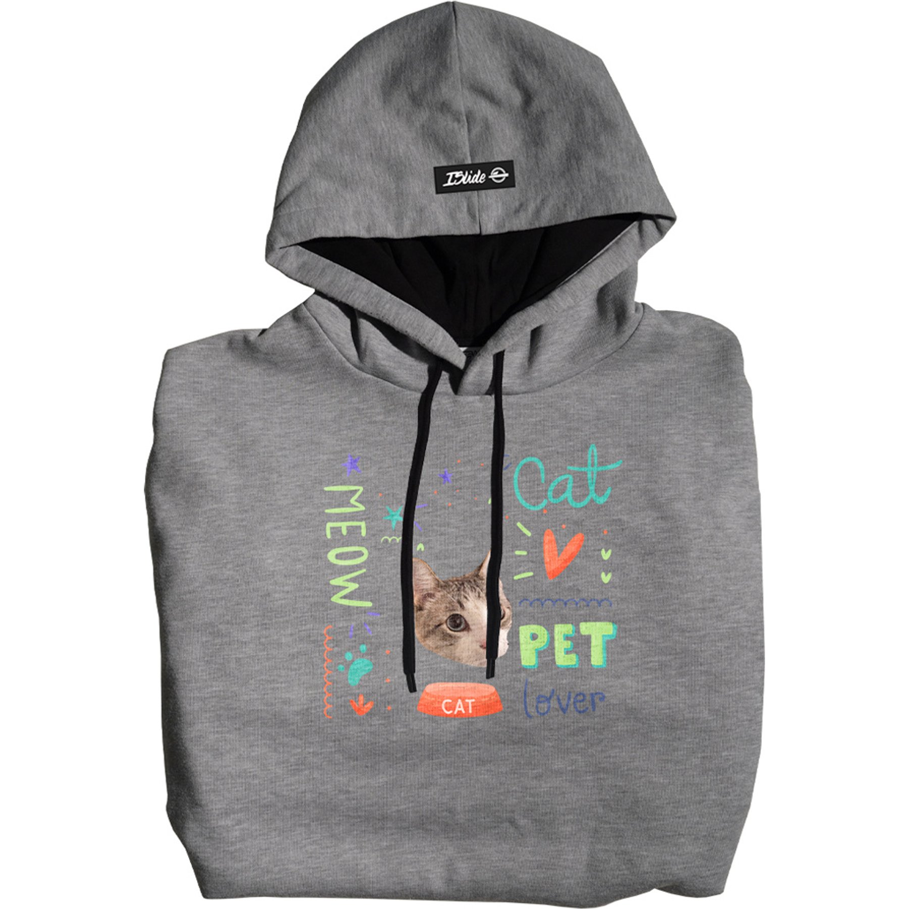 ISlide Cat Pattern Personalized Hoodie, Grey, XX-Large