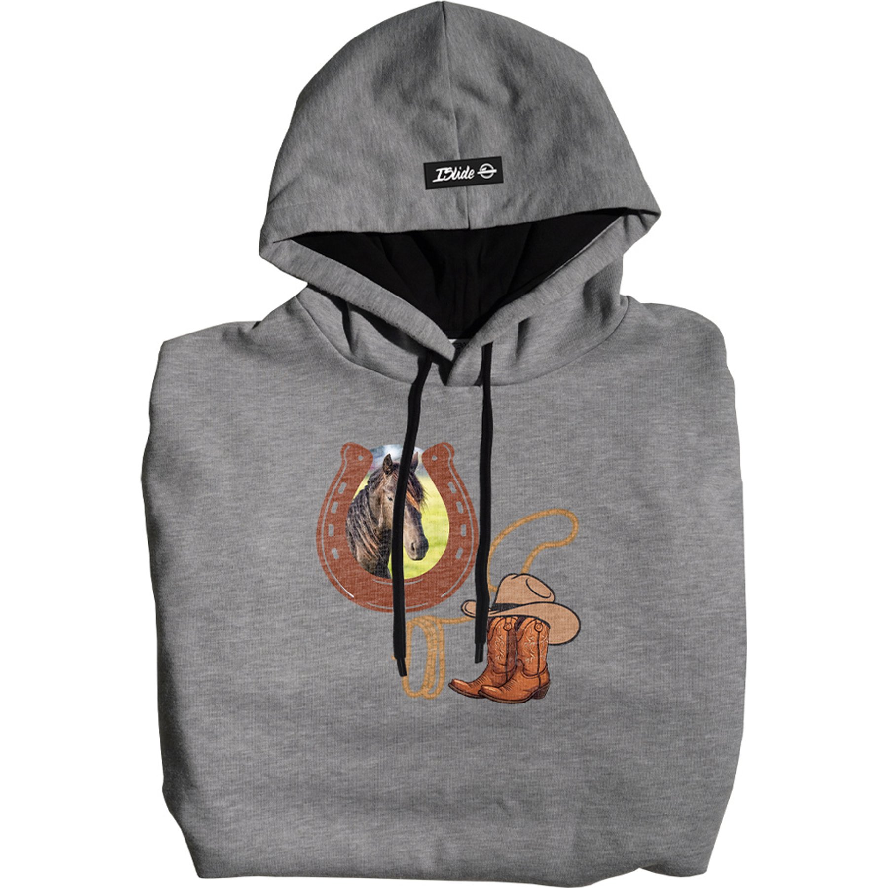 ISlide Horse Boots & Lasso Personalized Hoodie, Grey, Medium