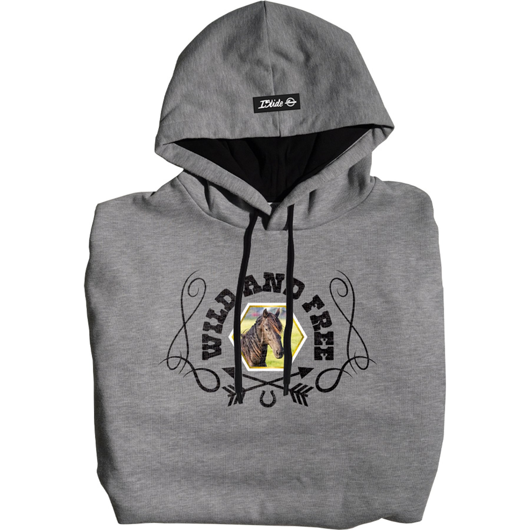 ISlide Horse Wild & Free Personalized Hoodie, Grey, Medium
