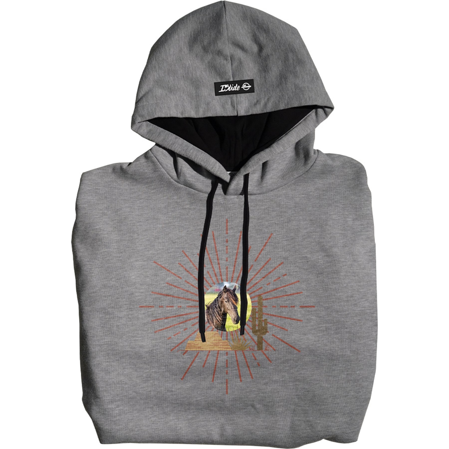 ISlide Horse Desert Collage Personalized Hoodie, Grey, Small