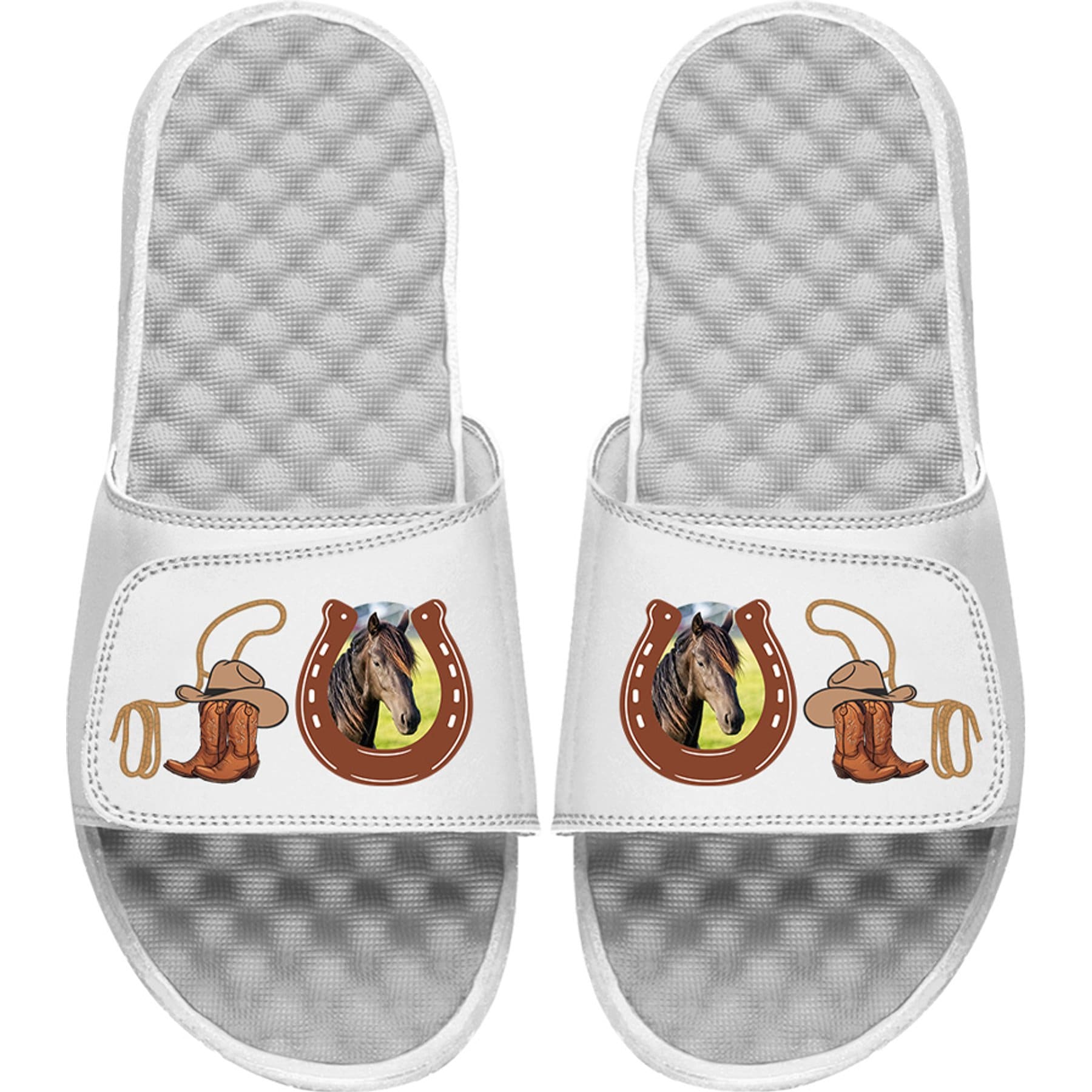 ISlide Mantra Horse Boots & Lasso Personalized Slides, Great White, W14 / M13
