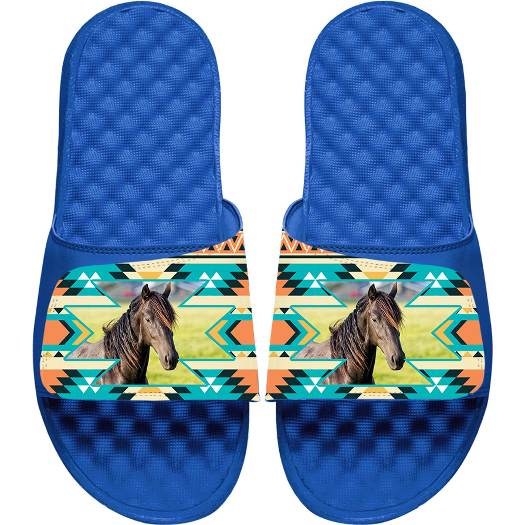 ISlide Mantra Horse Aztec Personalized Slides, Royal Blue, 12/13 Y