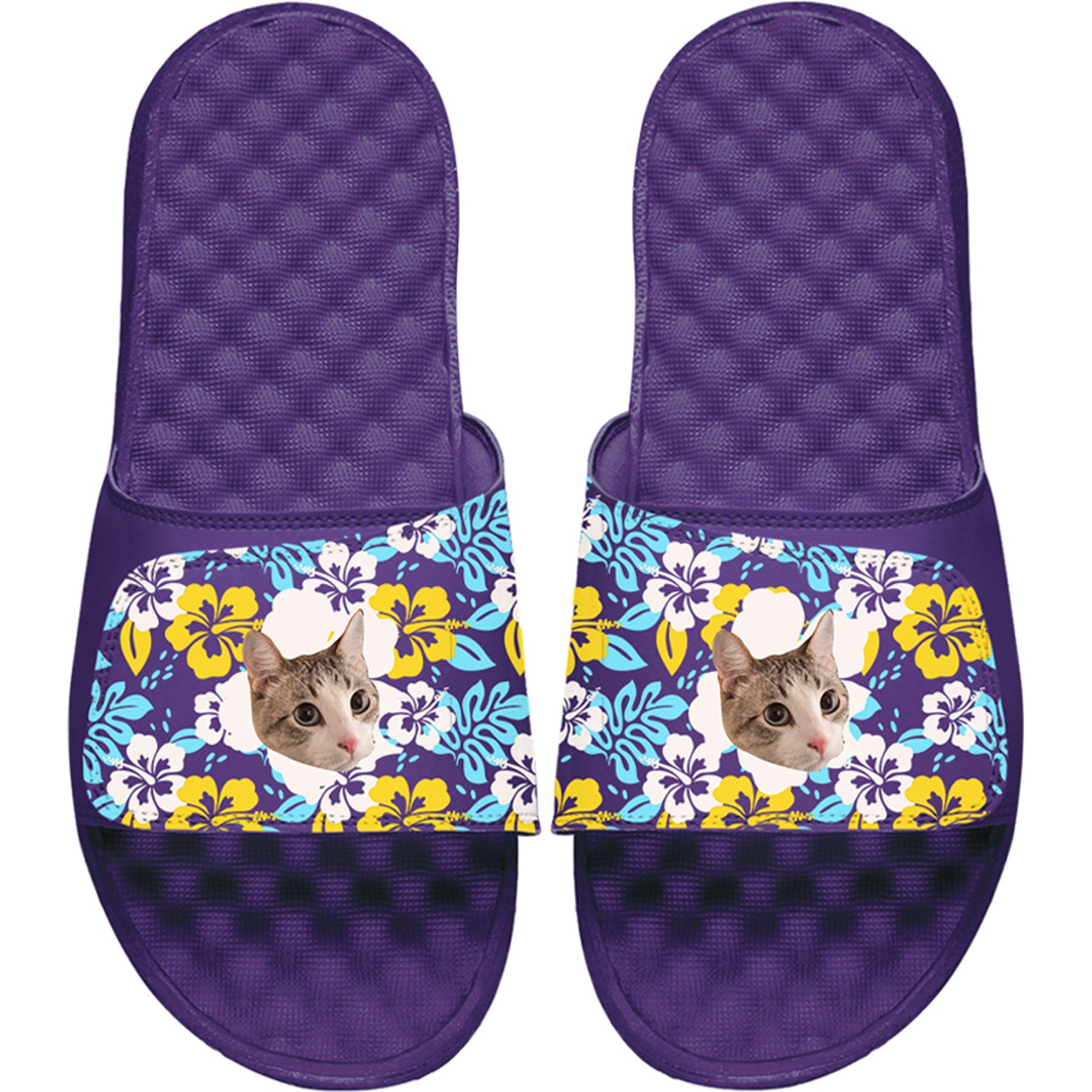 ISlide Mantra Cat Hawaiian Personalized Slides, Purple, W10 / M9