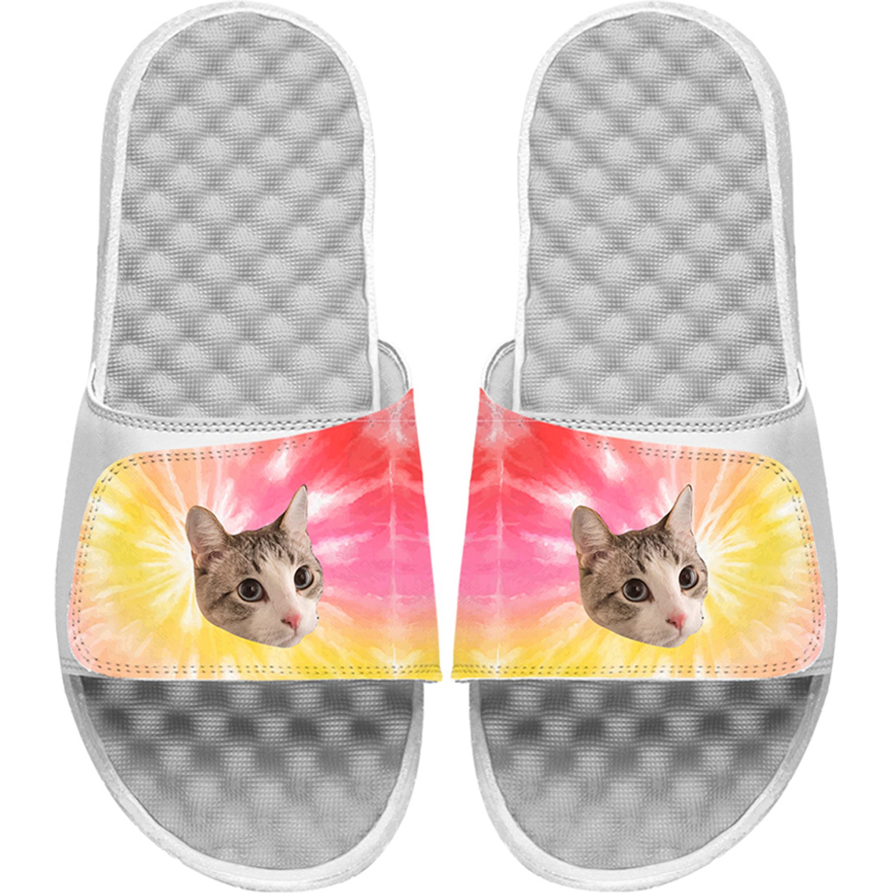 ISlide Mantra Cat Tie-Dye Personalized Slides, Great White, W12 / M11