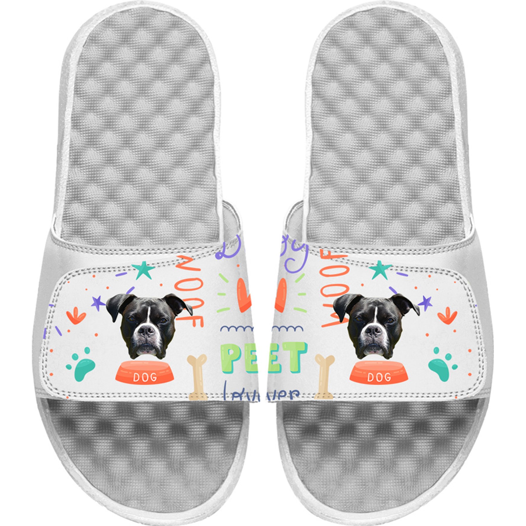 ISlide Mantra Dog Pattern Personalized Slides, Great White, W7 / M6