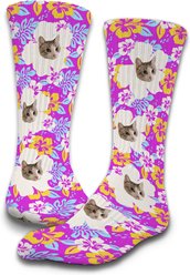 ISlide Lifestyle Cat Hawaiian Personalized Socks, Pink, Large